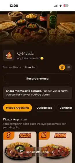 Menú digital real de Q-Picada en NexFlou